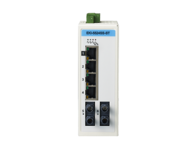 ProView 5-port 10/100M with 2x Single Mode ST Type Industrial Ethernet Switch, Wide Temp -10~60℃