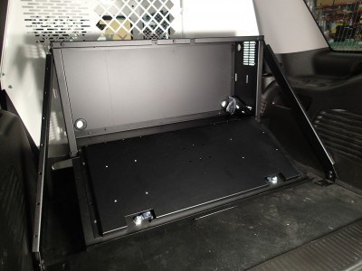 Storage box option to provide mounting of C-SBX-101 Universal Storage box in 2015-2016 Chevrolet Tahoe Police Pursuit Vehicle (PPV) & retail Tahoe