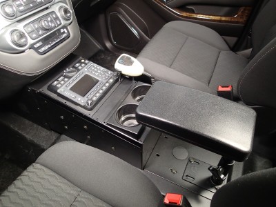 Vehicle specific Low Profile Angled console for 2015-2016 Chevrolet Tahoe police pursuit vehicle