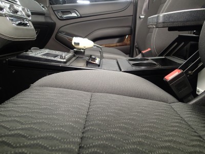 Vehicle specific Low Profile Angled console for 2015-2016 Chevrolet Tahoe police pursuit vehicle