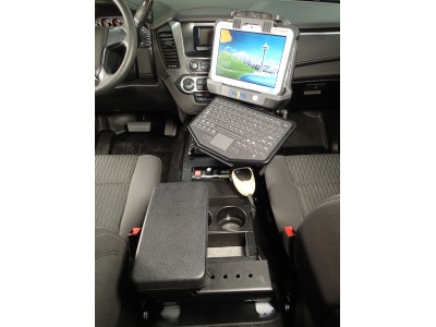Vehicle specific Low Profile Angled console for 2015-2016 Chevrolet Tahoe police pursuit vehicle