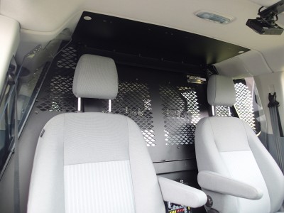 Front partition for 2015 -2016 Ford Transit window van with low roof and side swing out or sliding doors